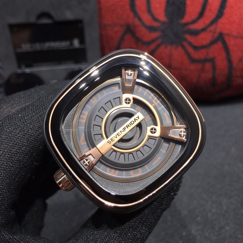 SEVENFRIDAY Brown Black Leather Strap Watch — front