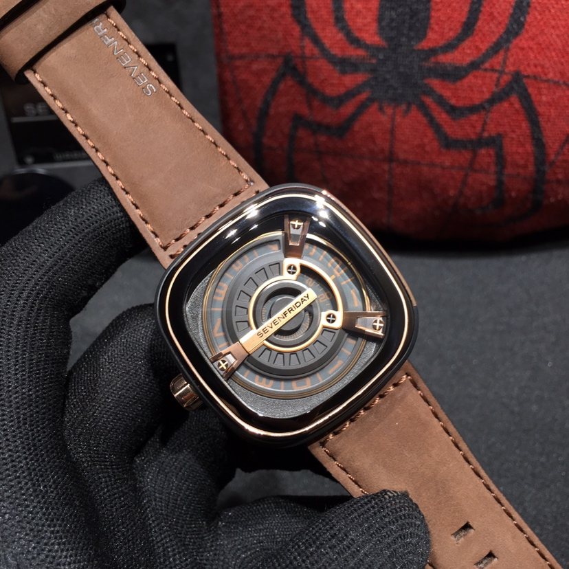 SEVENFRIDAY Brown Black Leather Strap Watch — hero