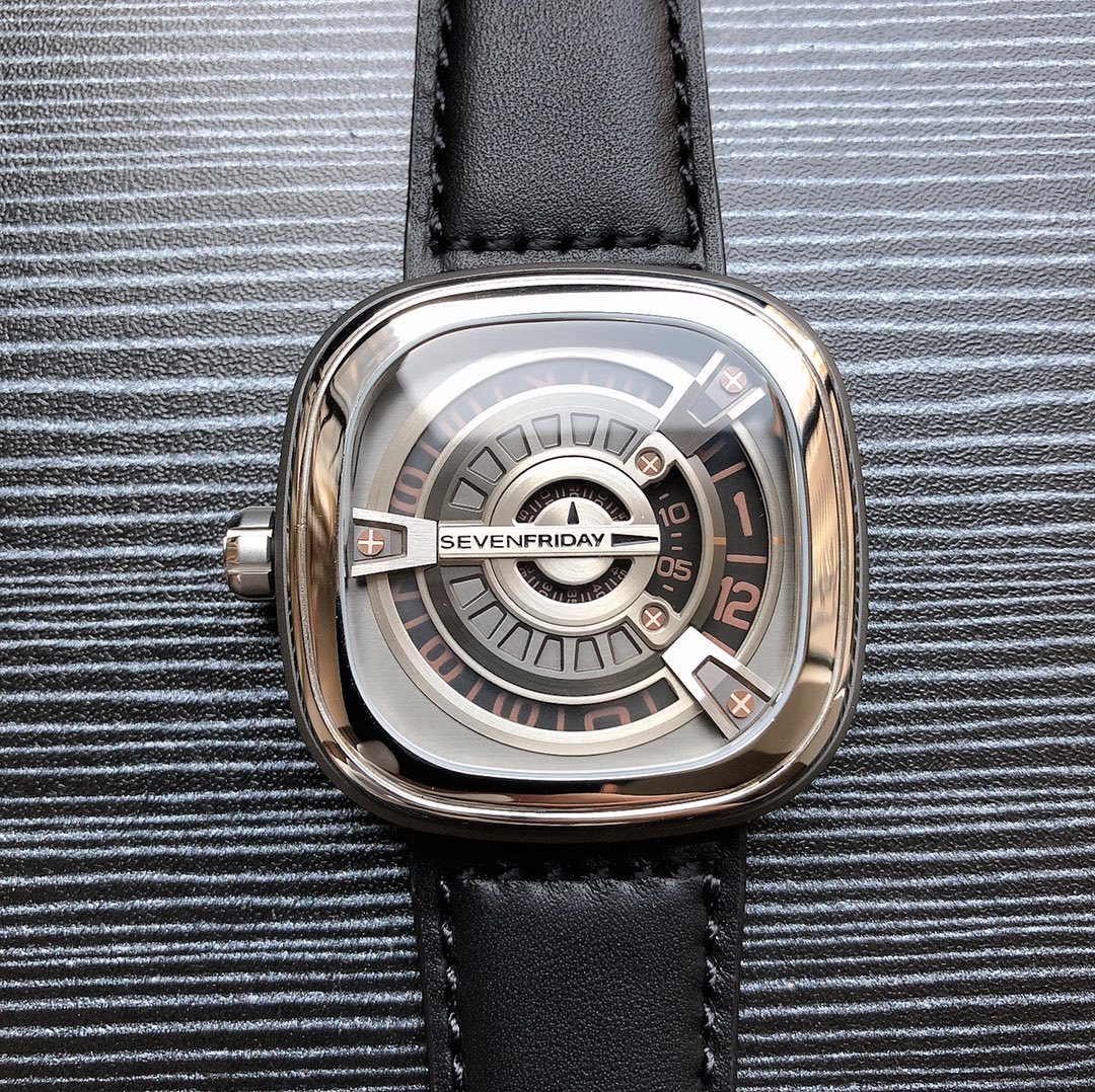 SEVENFRIDAY Black Silver Leather Strap Watch — front