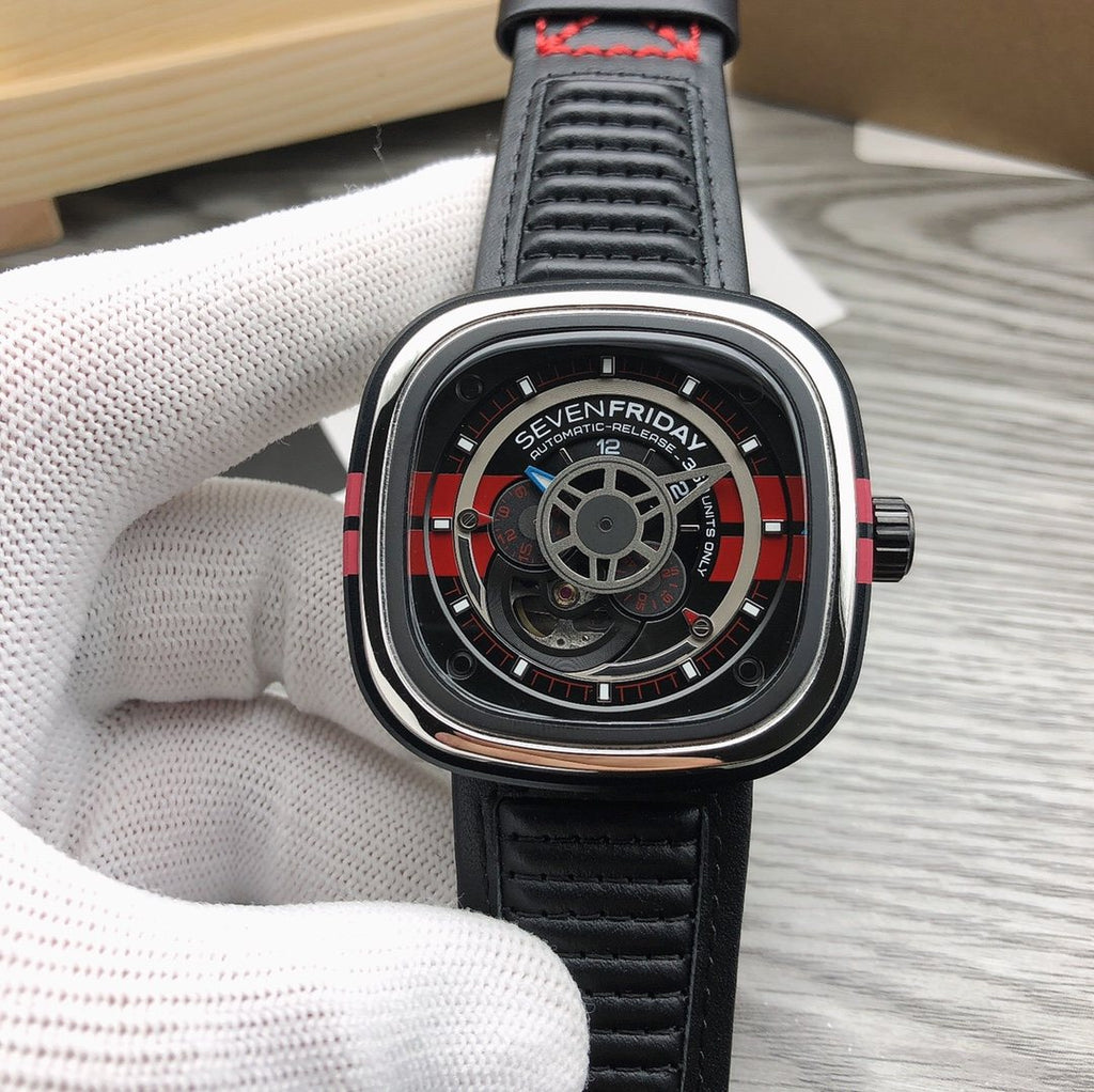 SEVENFRIDAY Black Red Accent Watch — front