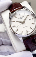 Silver Brown White Dial Leather Strap Watch — hero