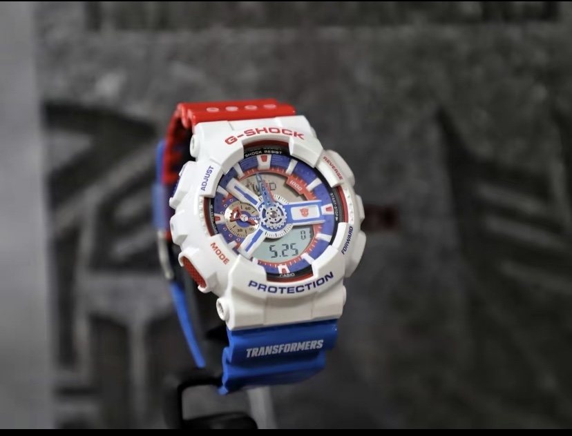 G-SHOCK White Red Blue Dial Watch — detail