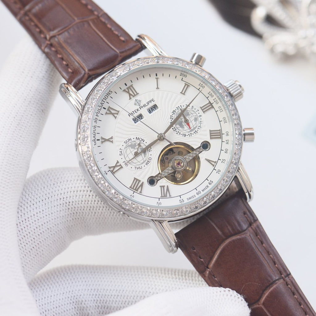 PATEK PHILIPPE Silver Blue White Dial Bracelet Watch — hero