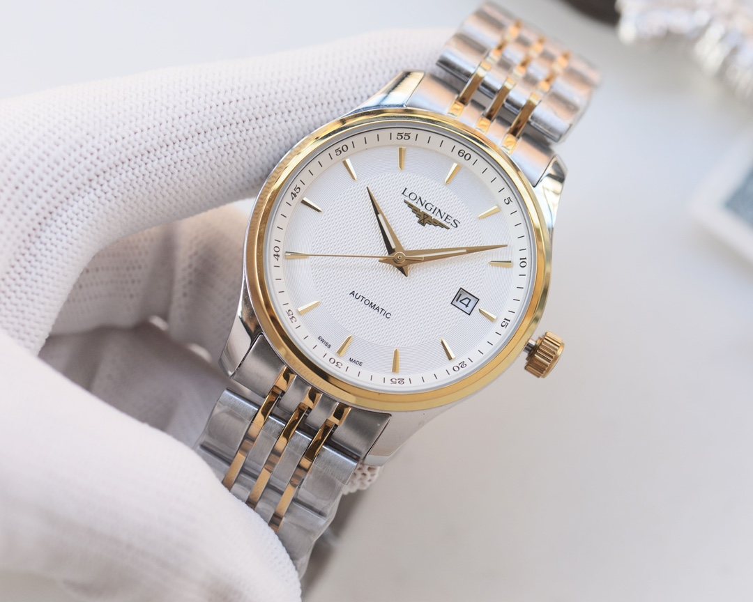 LONGINES Silver Gold White Dial Bracelet Watch — front