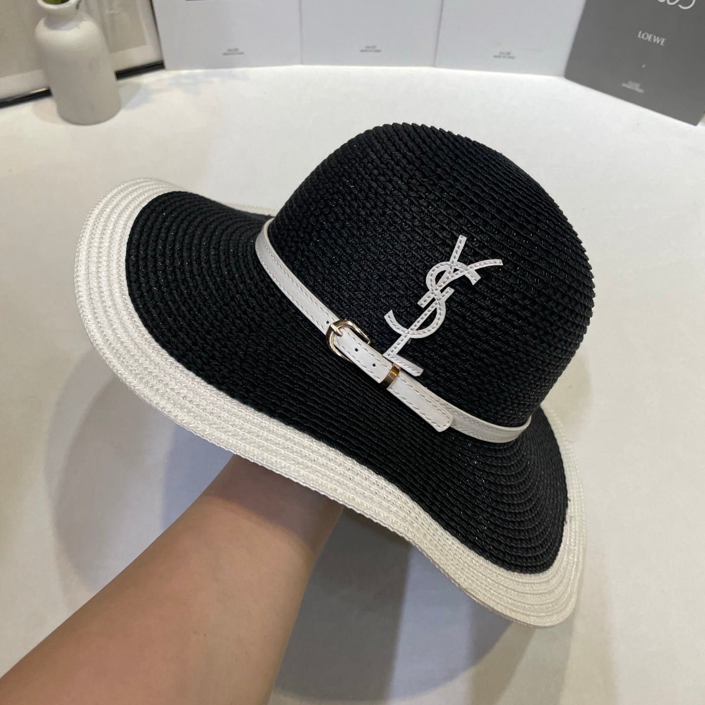 SAINT LAURENT Raffia Wide Brim Sun Hat